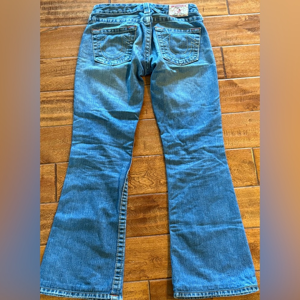 True Religion Light Blue Flare Distressed Jeans Size 27 (US size 4). - Picture 2 of 6